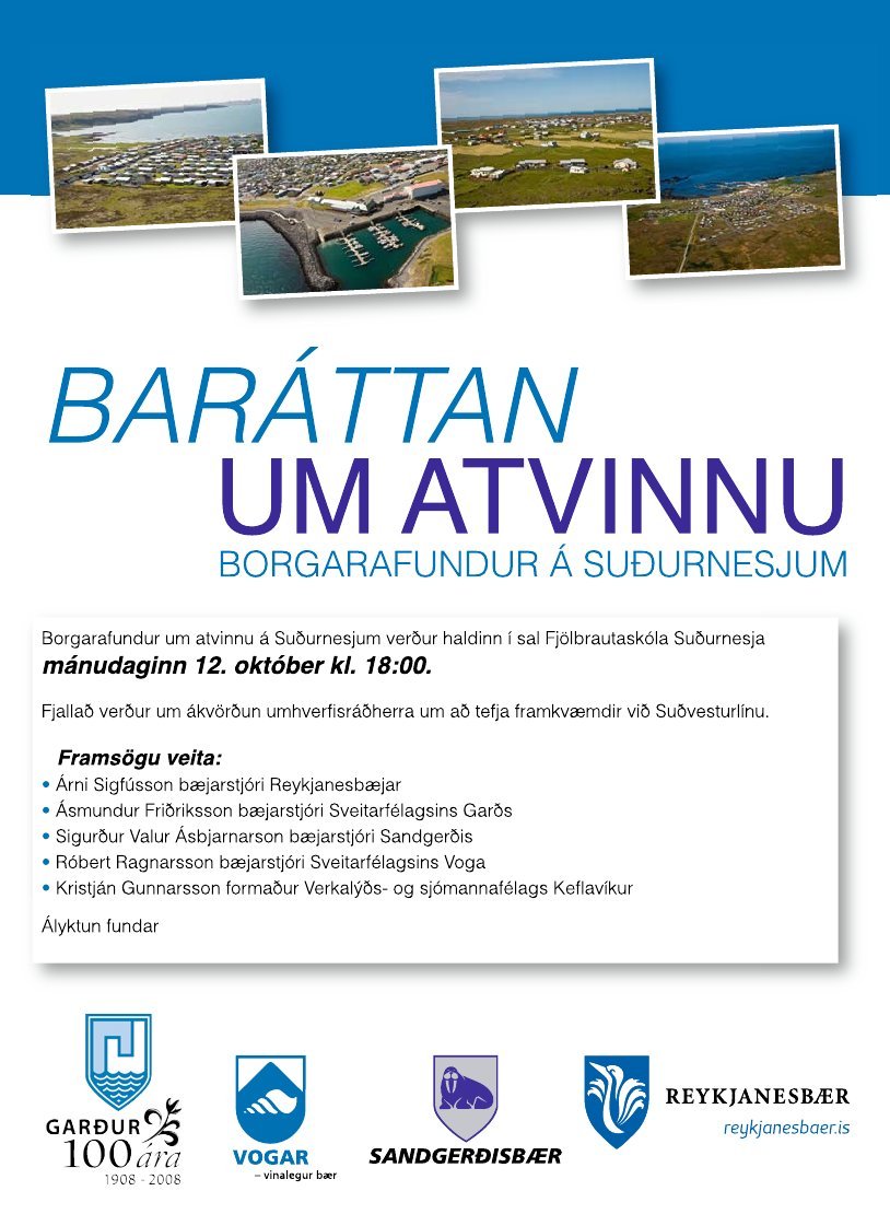 Borgarafundur um atvinnu á Suðurnesjum