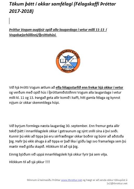 Tökum þátt í okkar samfélagi (Félagskaffi Þróttar 2017-2018)