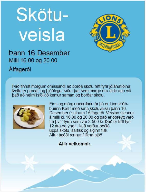 Hin árlega skökuveisla Lionsklúbbsins Keilis í Álfagerði þann 16. des