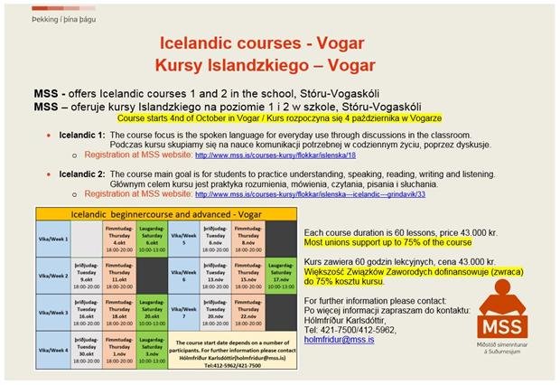 Icelandic courses - Vogar Kursy Islandzkiego – Vogar in Stóruvogaskóla