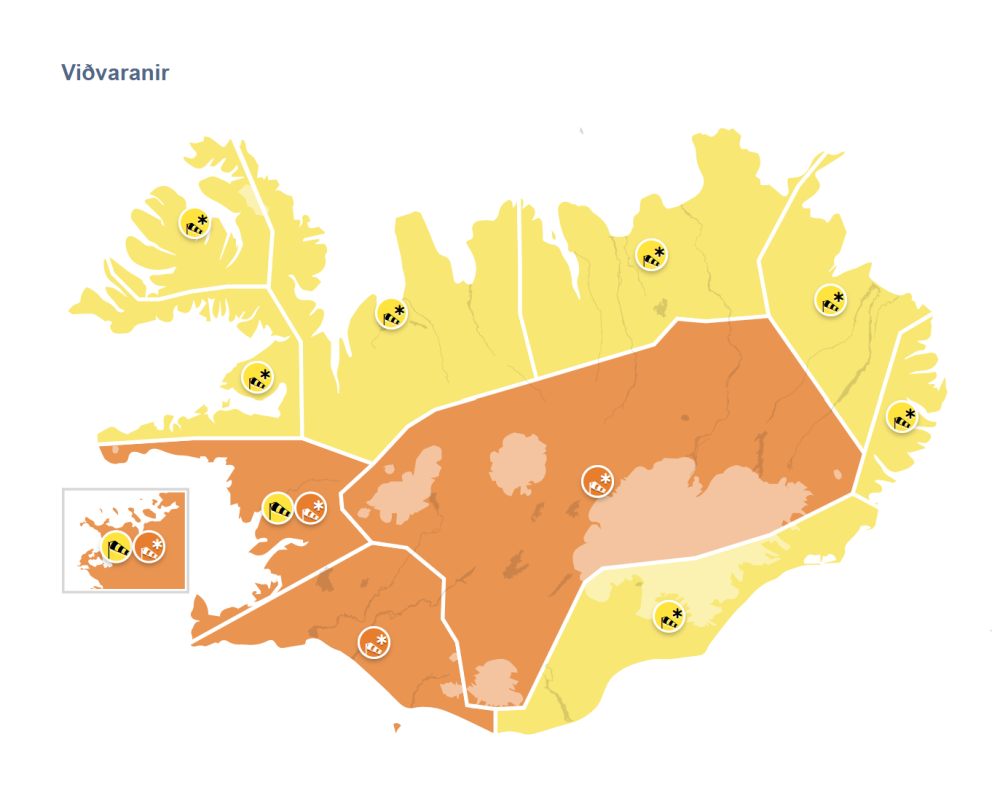 Appelsínugul veðurviðvörun á morgun