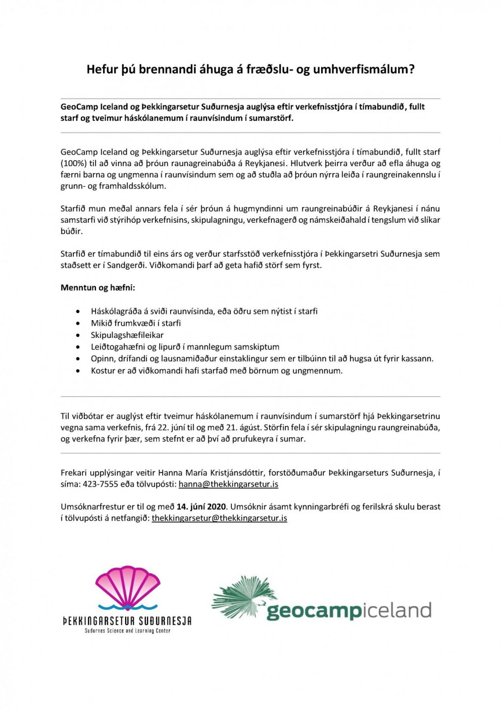 Störf í boði á Þekkingarsetri Suðurnesja