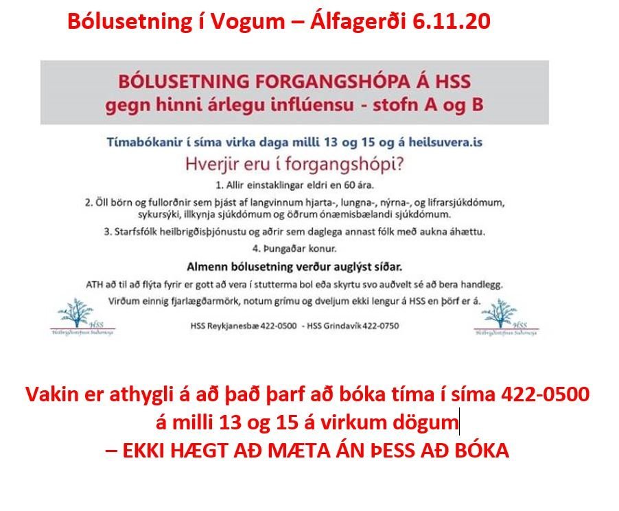 Bólusetning fyrir forgangshópa í Vogum