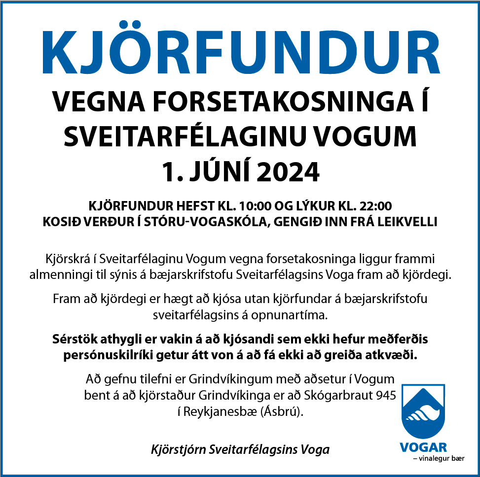 Kjörfundur vegna forsetakosninga í Sveitarfélaginu Vogum 1. júní 2024