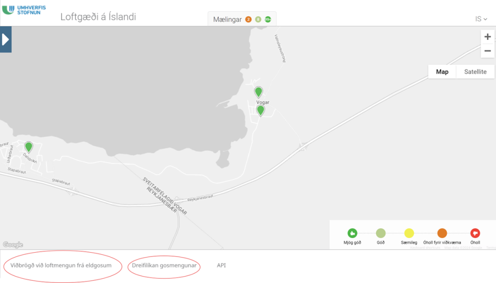 Upplýsingar um loftmengun vegna eldgoss og viðbrögð