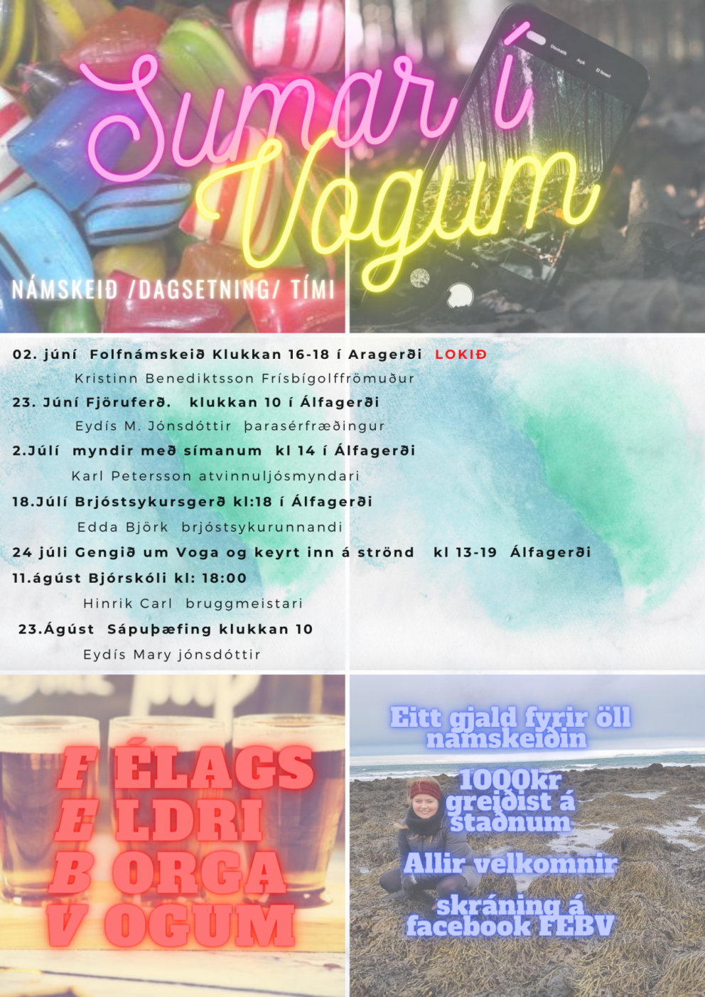 Sjö frábær námskeið fyrir alla í boði FEBV (Félag eldri borgara í Vogum)