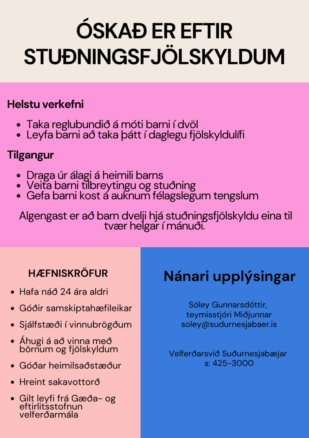 Óskað er eftir stuðningsfjölskyldum