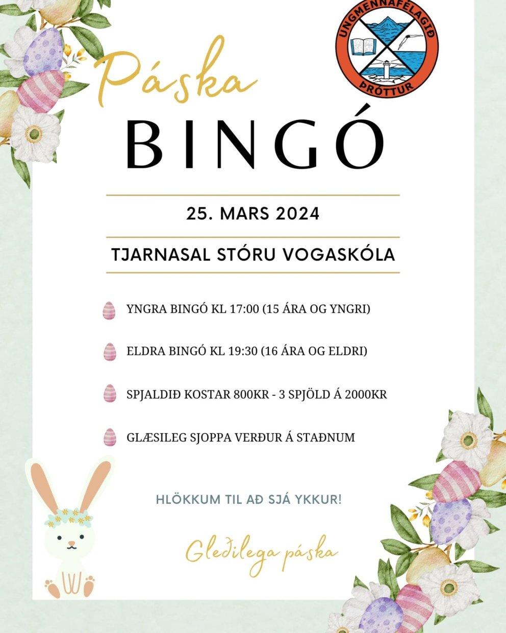 Páskabingó Þróttar í Tjarnarsal 25. mars 2024