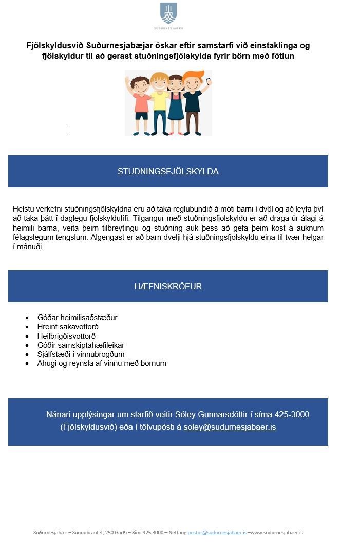 Auglýst eftir stuðningsfjölskyldum við fötluð börn