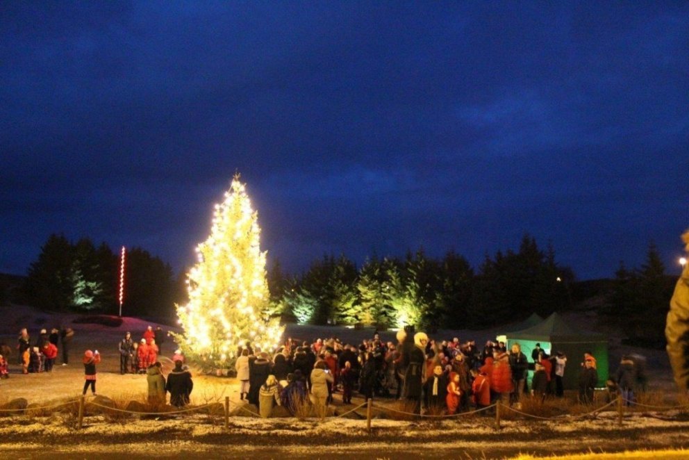 Ljósin á jólatrénu tendruð