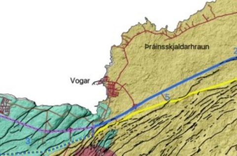 Nærmynd af sprungum og jarðfræði í nágrenni fyrirhugaðrar línulagnar