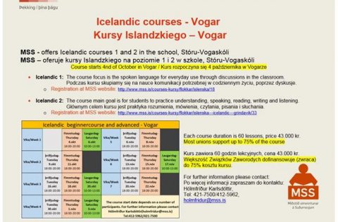 Icelandic courses - Vogar Kursy Islandzkiego – Vogar in Stóruvogaskóla