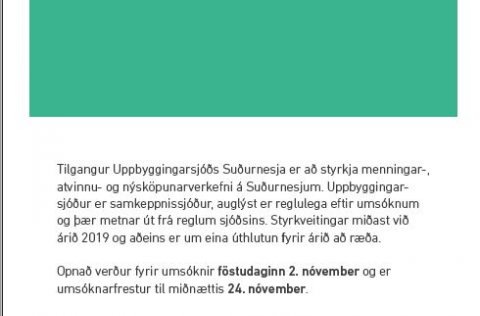 Uppbyggingarsjóður suðurnesja auglýsir eftir styrkumsóknum.