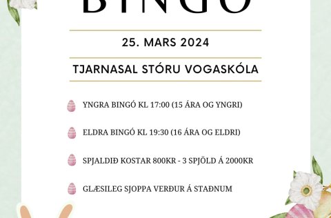 Páskabingó Þróttar í Tjarnarsal 25. mars 2024